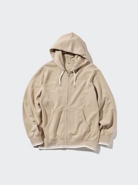 Uniqlo Beige Sweat Full-Zip Hoodie - stained